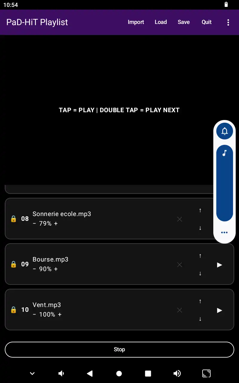 Interface playlist PaD-HiT pour déclenchement audio hors ligne sur Android